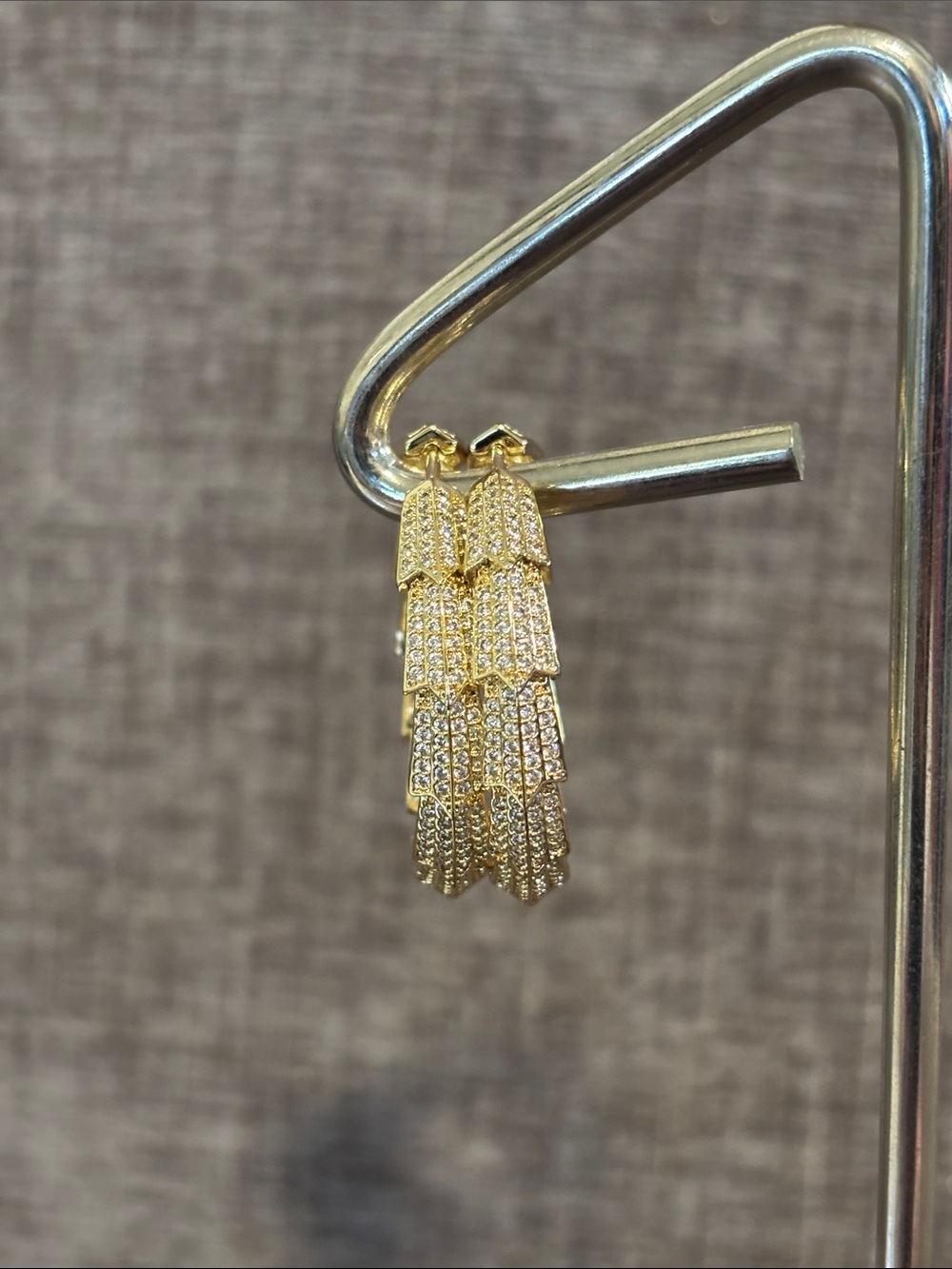 Gold Tiered Pavé hoops Earrings - , Women Jewelry